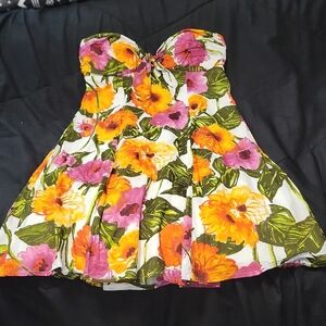 Forever 21 Floral Strapless Dress - Orange, Purple, Green